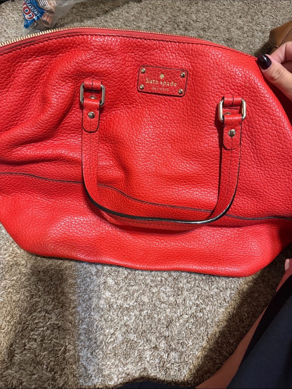 kate spade Red Pebbled Leather Tote with Gold Hardware